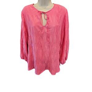 Vince camuto sz 1X barbie pink bubble top blouse long sleeve EUC casual career
